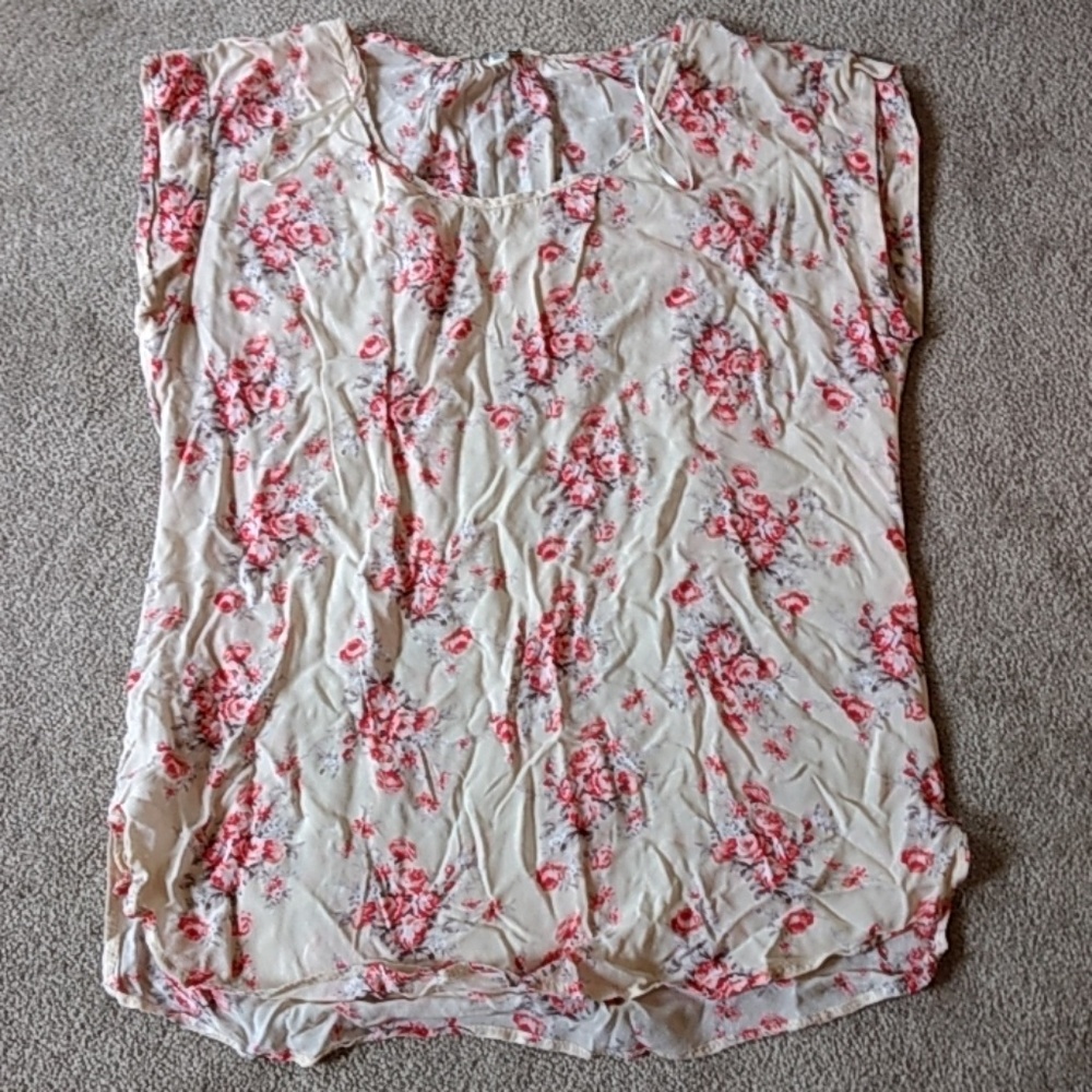 Cream and red flower print top